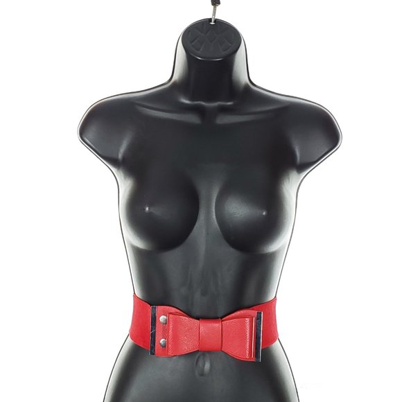 LE CHATEAU Large Bow Elastic Belt Red Size Small - Picture 4 of 6